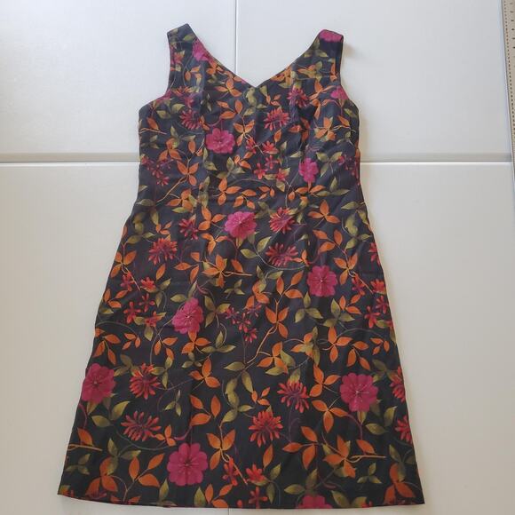 Y2K Fairy Grunge Dress Womens 10 Black Floral Linen Sleeveless V Neck Sheath - Picture 1 of 8